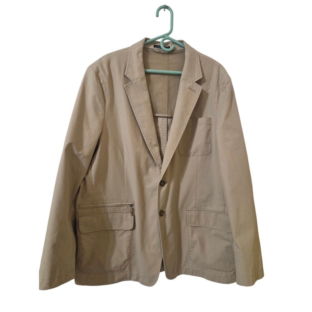 LL BEAN Field Jacket Utility Coat Safari Blazer Elbow Patches 50R Tan Khaki U8